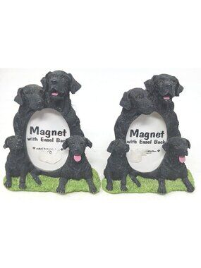 2 Black Labrador Dog Magnet Photo Frames Easel Back Set 3.75"x 3.25" #D-41